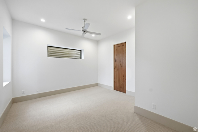 2155 East Wrangler Road Kamas, UT 84036 - Photo 31 of 62 Unfurnished room with light colored carpet, ceiling fan, and recessed lighting