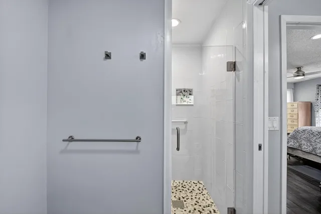 an aerial view of a house with a garden