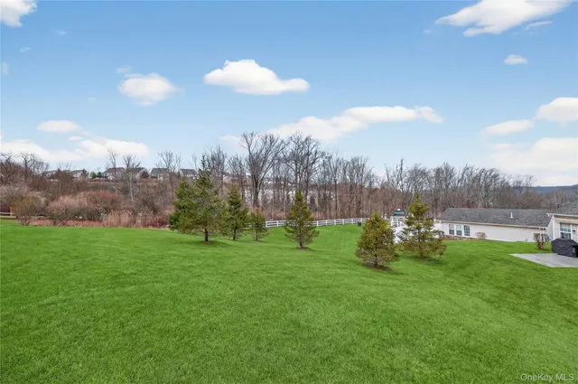 a front view of a house with a garden and patio