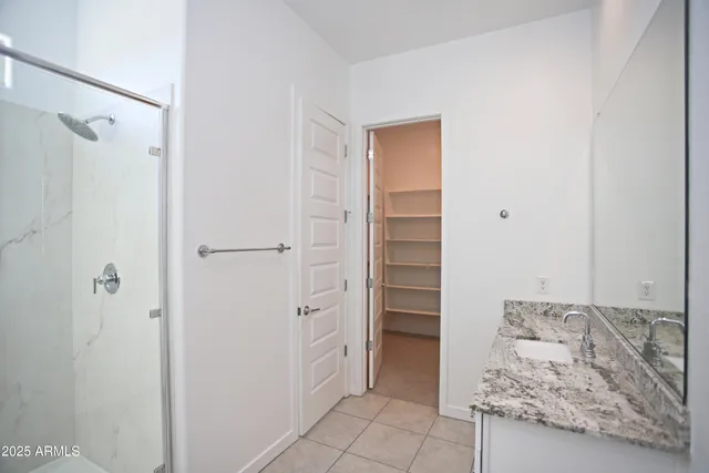 a room with walk in closet with empty racks