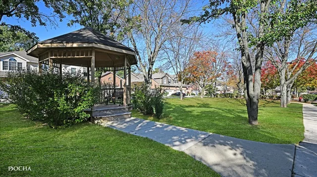 a view of a bench in the garden