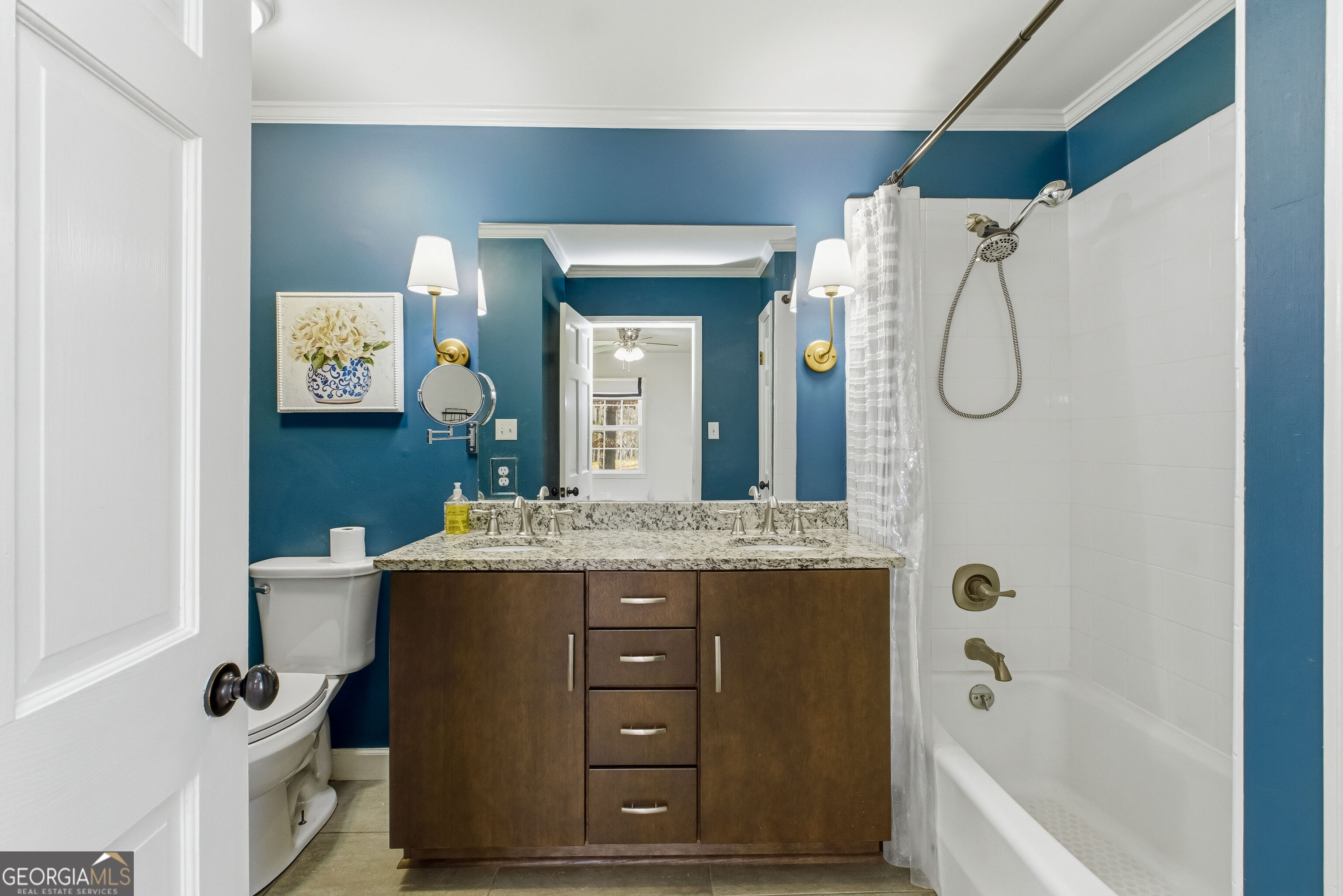 3302 Hickory Point Gainesville, GA 30506 - Photo 29 of 73 a bathroom with a granite countertop sink a toilet and shower