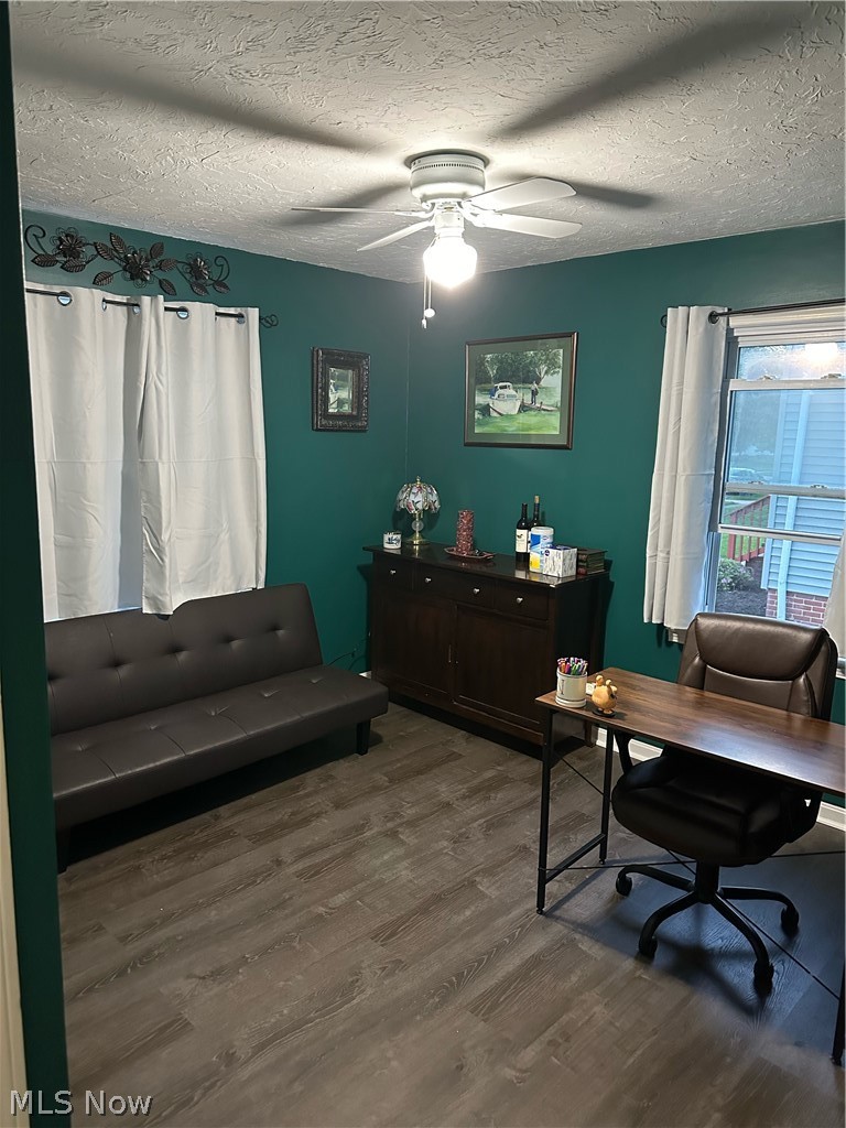 1151 Churchill Road Lyndhurst, OH 44124 - Photo 21 of 30 Home office featuring a textured ceiling, ceiling fan, and hardwood / wood-style floors