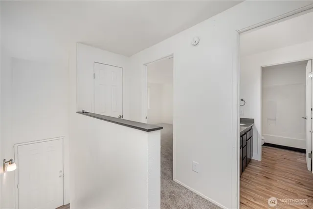 a view of small space with wooden floor