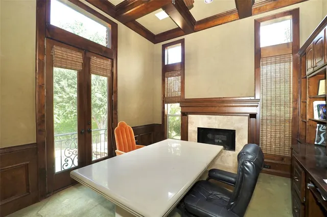 a bed room with furniture and a fireplace