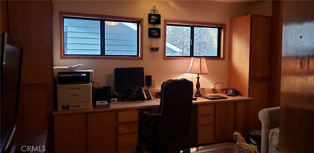 965 Snowbird Road Wrightwood, CA 92397 - Photo 19 of 28 a view of workspace with wooden floor windows