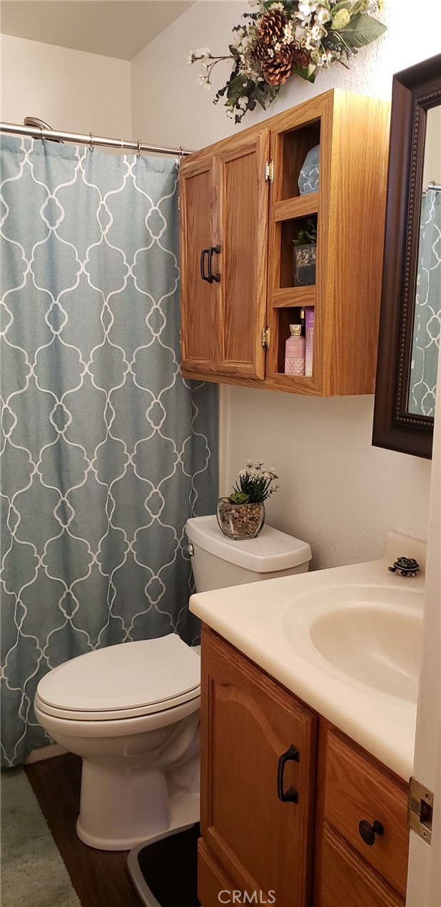 965 Snowbird Road Wrightwood, CA 92397 - Photo 22 of 28 a bathroom with a sink a toilet and a mirror
