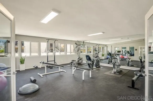 a view of a room with gym equipment