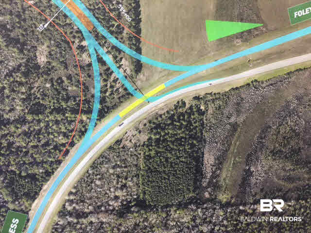 0 Foley Beach Expressway Orange Beach, AL 36561 - Photo 2 of 2 The proposed new road is depicted in light blue. Directly across from the start of the new road is the 7 acre triangle piece in the curve of the Foley Beach Express.
