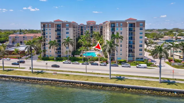 a view of a building with a swimming pool