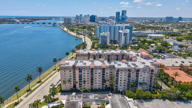 a view of a city with a lake