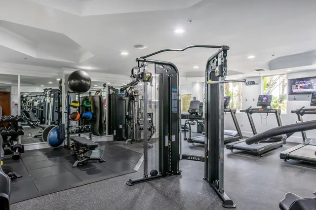 a view of a room with gym equipment
