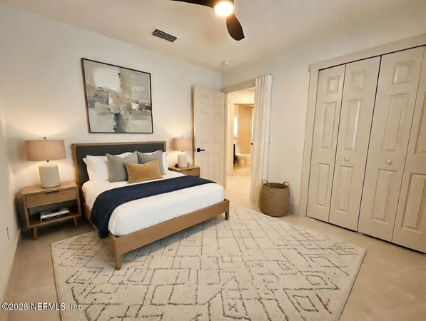 an empty room with fan