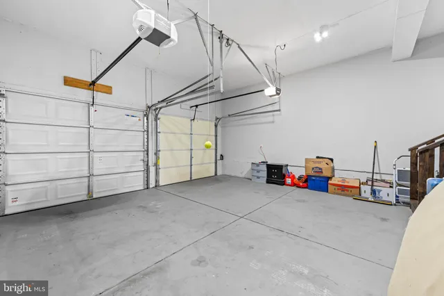a view of a garage with storage