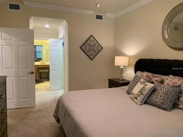 a bedroom with a bed and a walk in closet