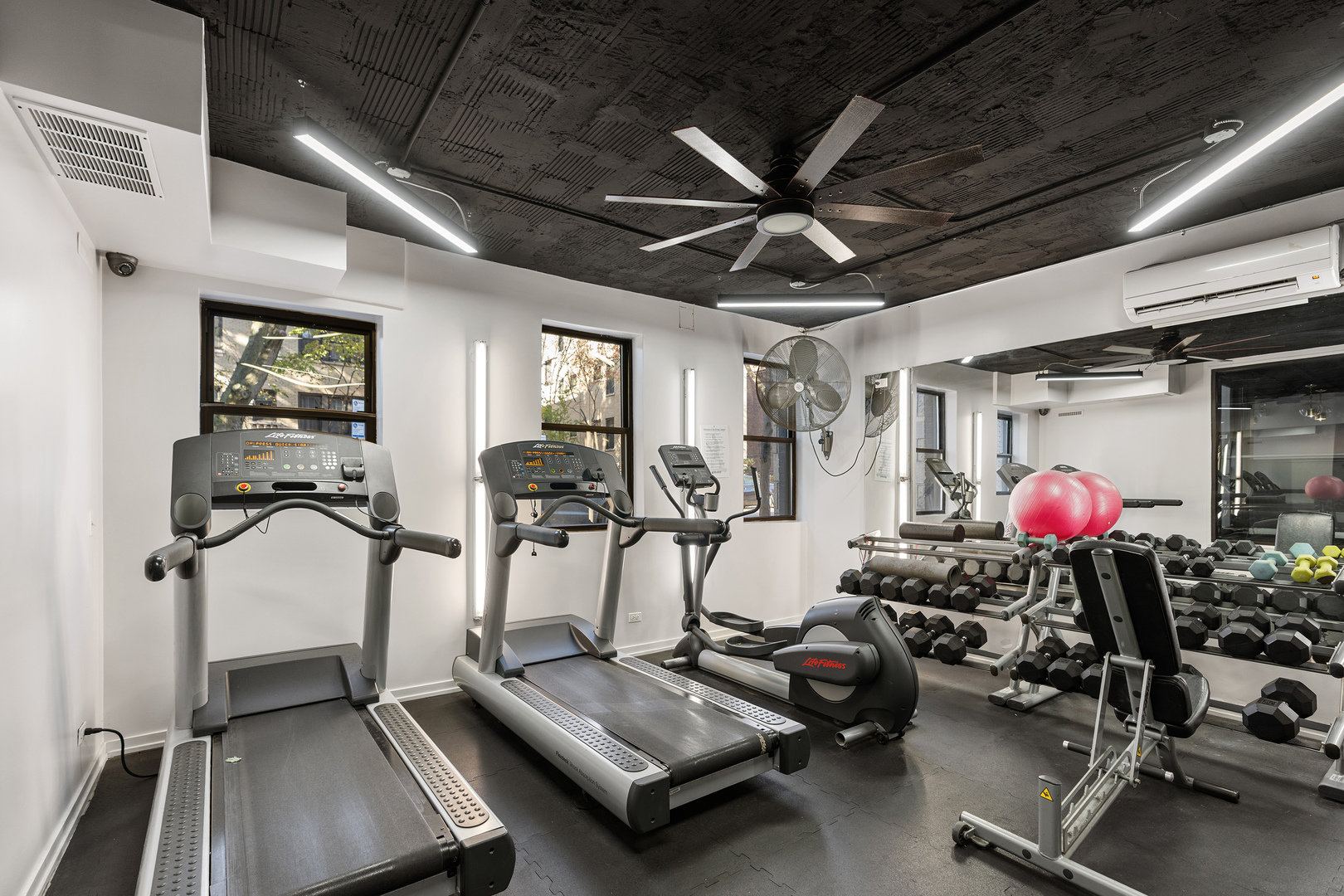 4875 North Magnolia Avenue, Unit 112 Chicago, IL 60640 - Photo 10 of 12 a room with gym equipment and mirror