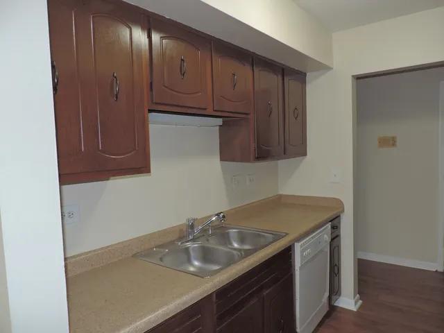 a kitchen with a sink and cabinets