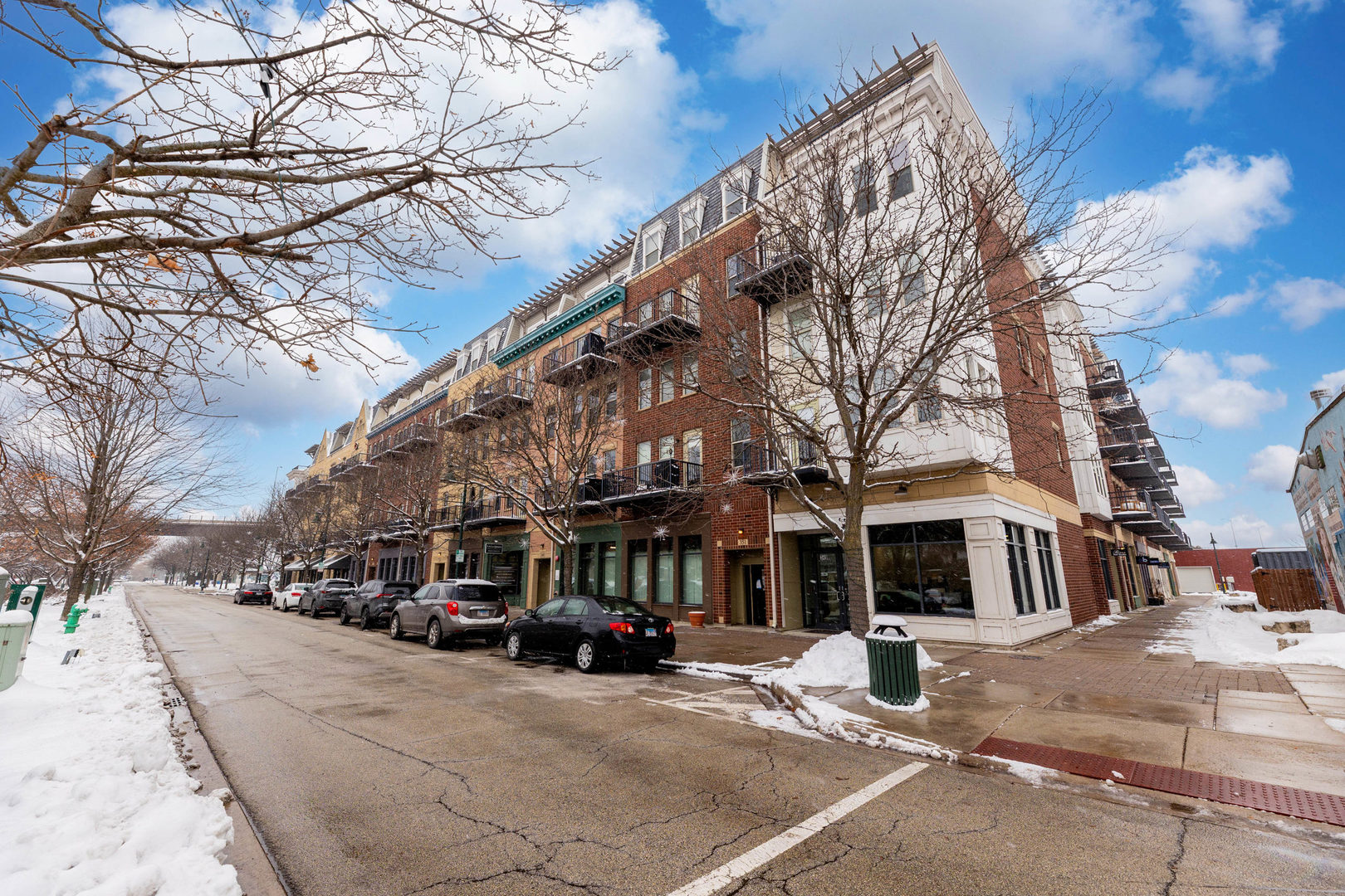 a view of a building with a street