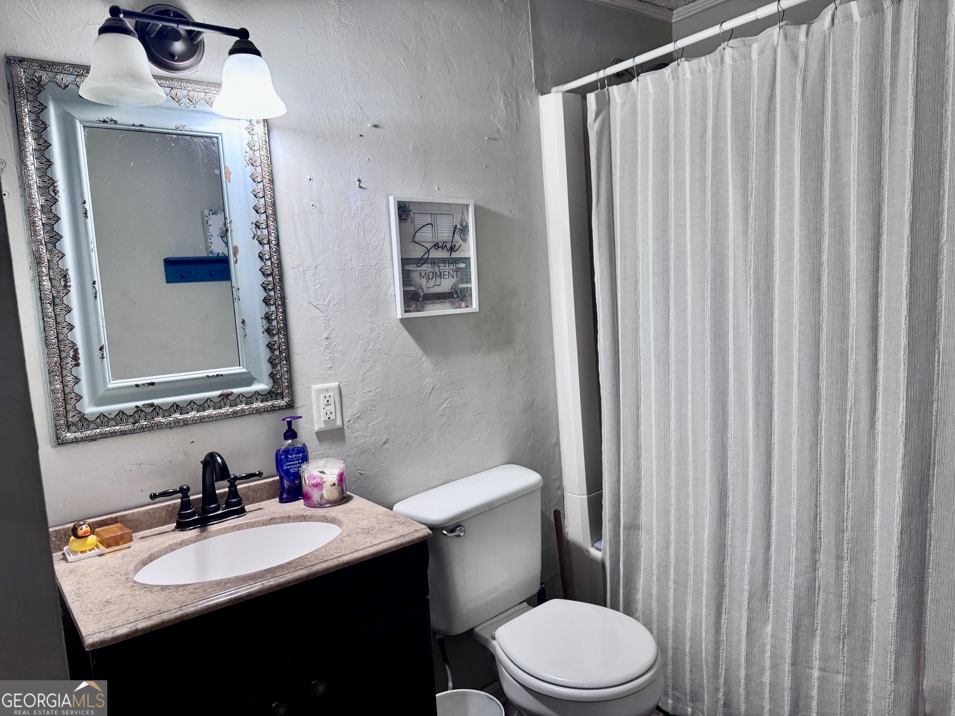 1335 Meadows Boone Road Luthersville, GA 30251 - Photo 12 of 20 a bathroom with a sink vanity mirror and toilet