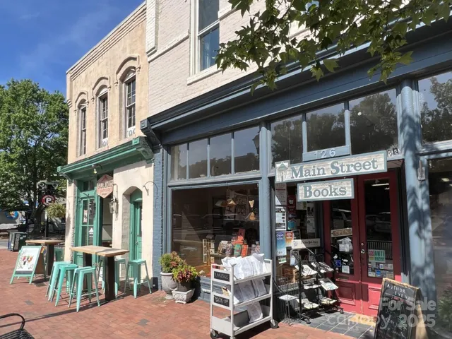 a view of a cafe with a large window