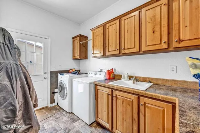 a view of a garage with storage