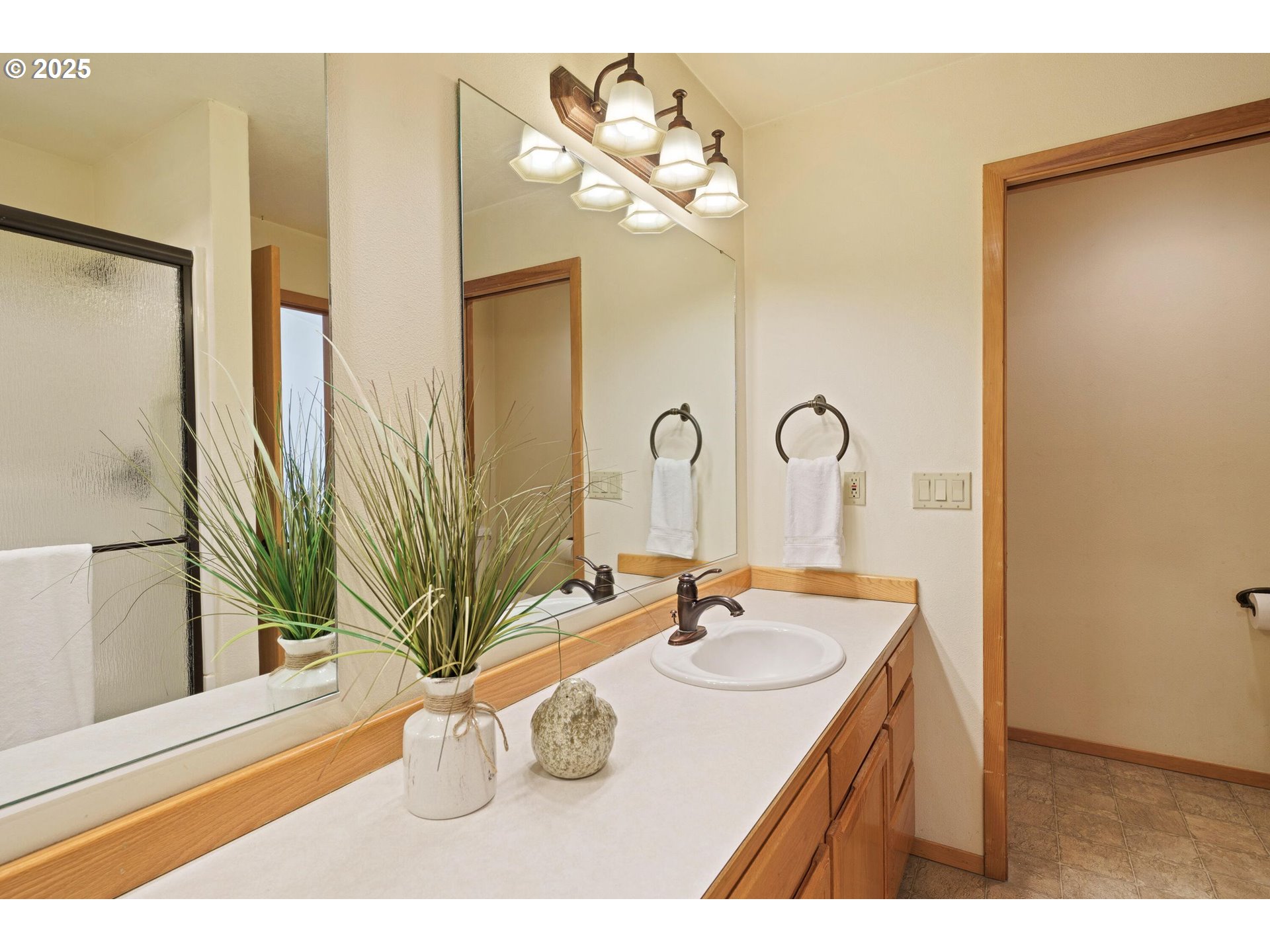 64520 Joe Neil Road Bend, OR 97701 - Photo 27 of 40 a bathroom with a sink a mirror and a potted plant