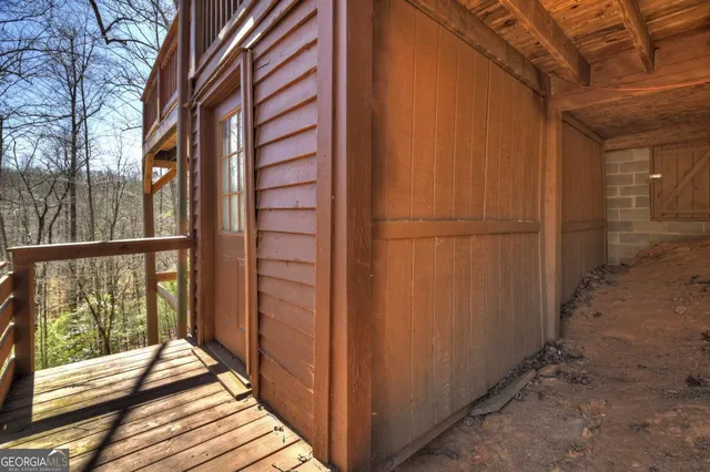a bathroom with a glass door