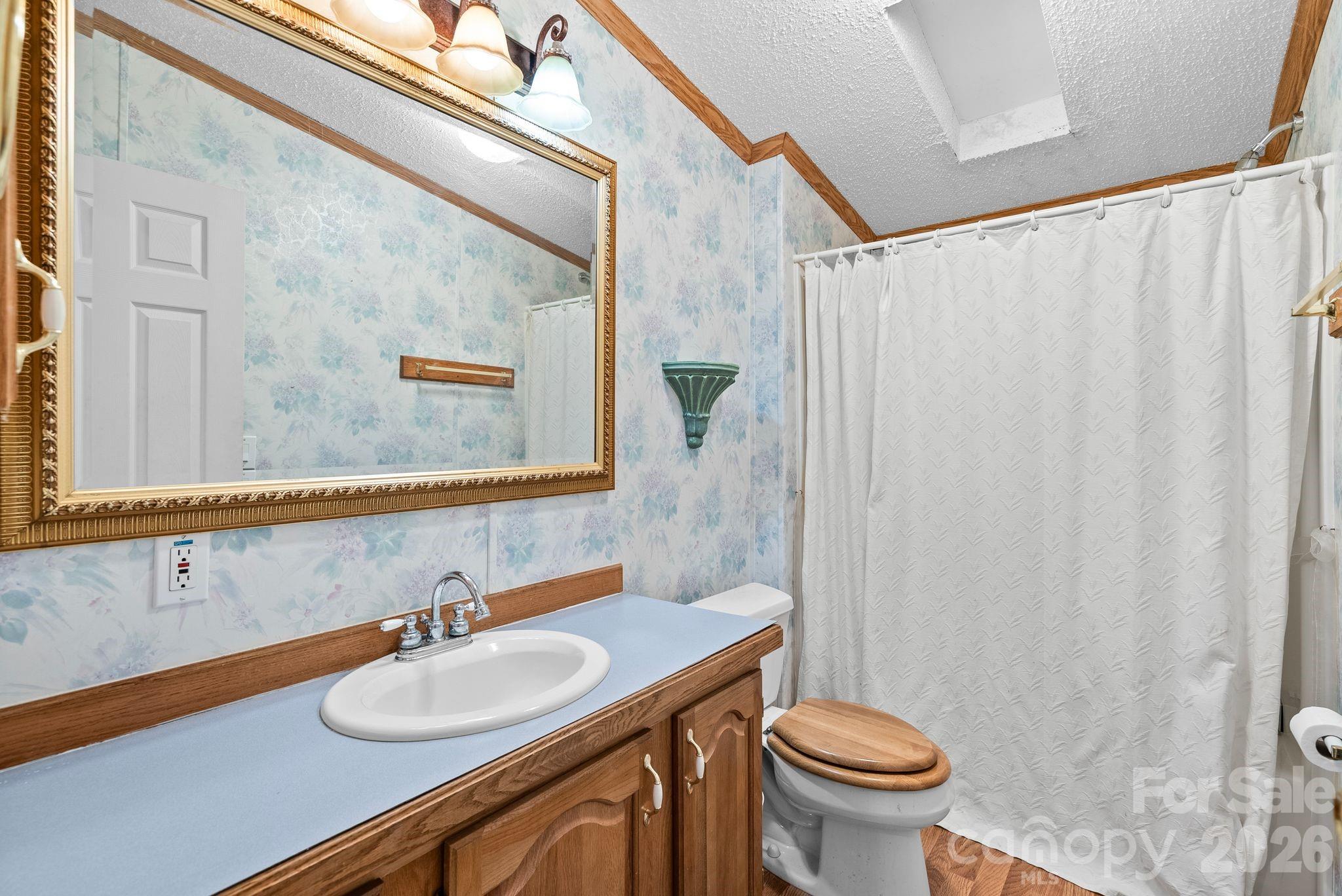 133 Spivey Mountain Road Asheville, NC 28806 - Photo 25 of 40 a bathroom with a granite countertop sink toilet and a mirror