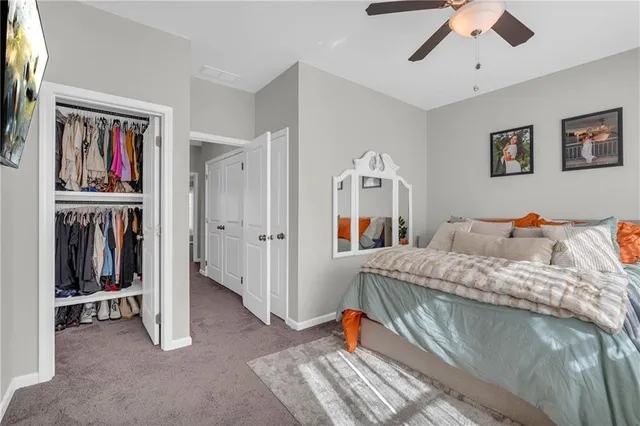 a bedroom with bed and a walk in closet