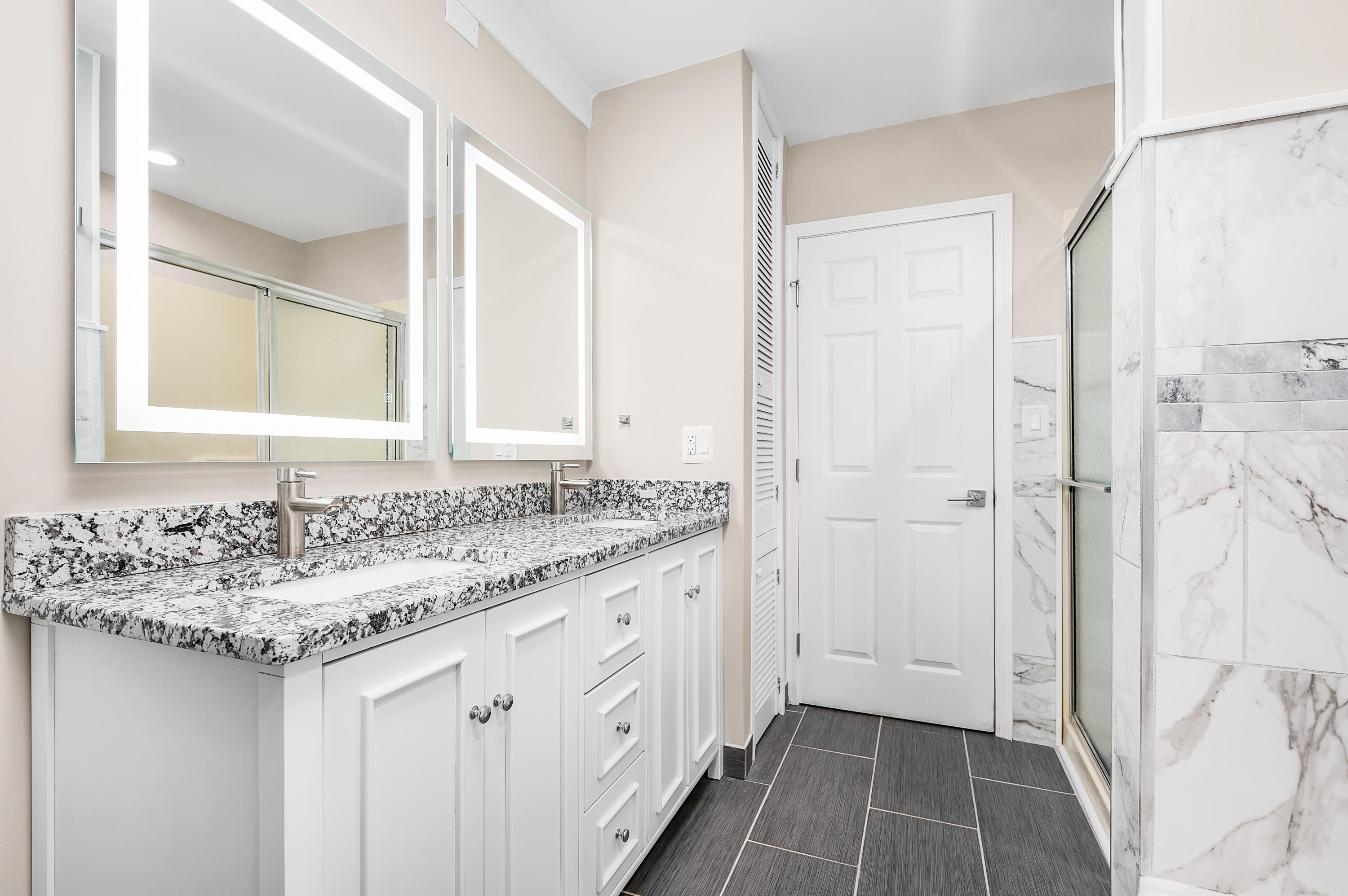 413 Gerold Street Fort Walton Beach, FL 32547 - Photo 41 of 91 a bathroom with a granite countertop sink and a mirror