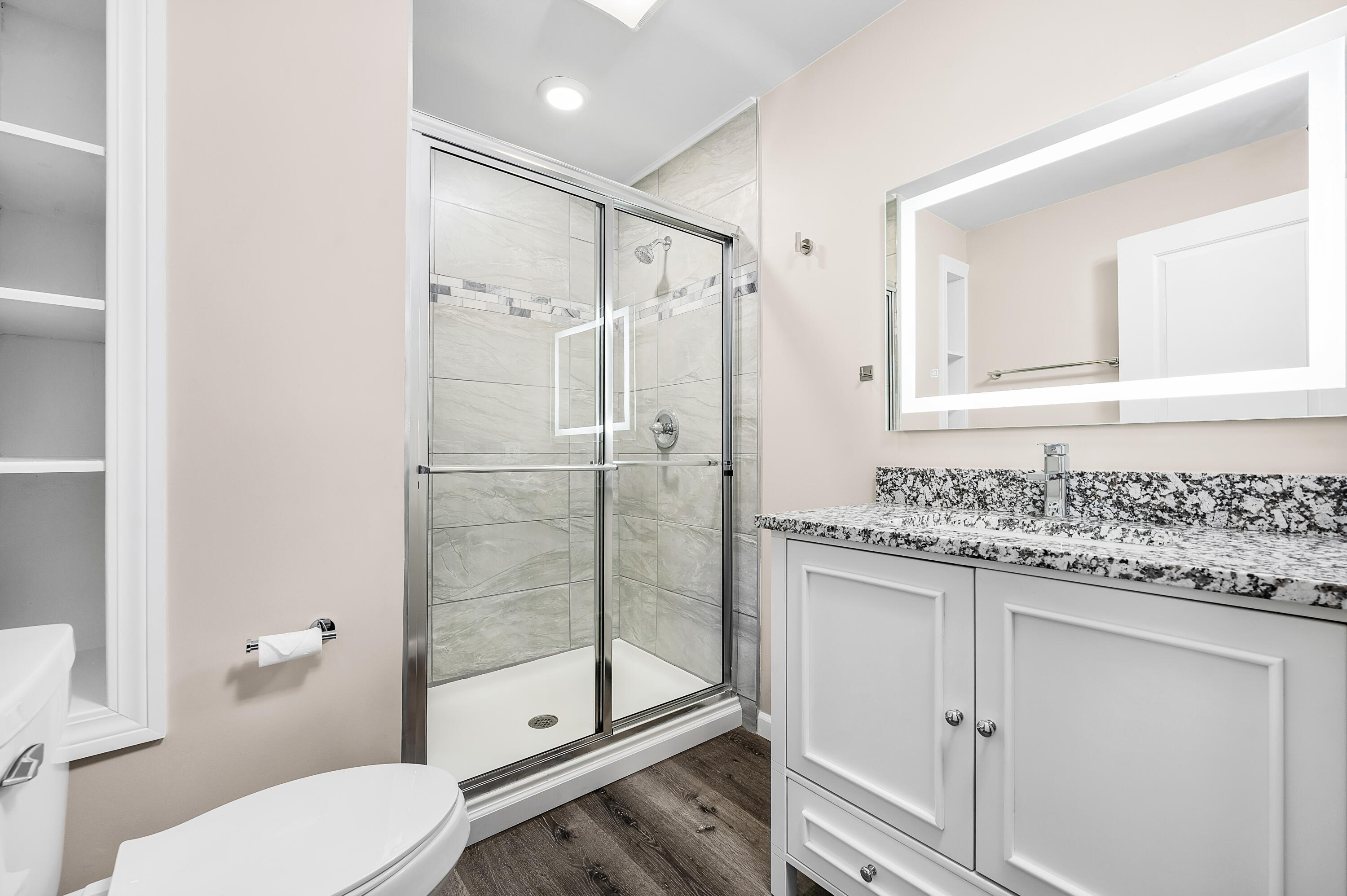 413 Gerold Street Fort Walton Beach, FL 32547 - Photo 59 of 91 a bathroom with a granite countertop sink toilet and shower