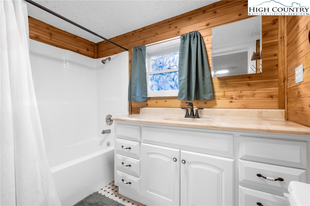 295 Jake's Mountain Road Boone, NC 28607 - Photo 19 of 47 a bathroom with a sink a mirror and a bathtub
