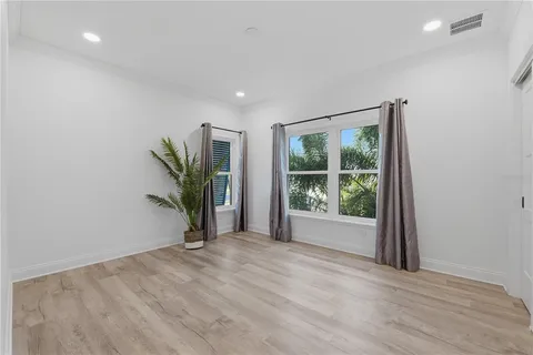 an aerial view of a house with a garden