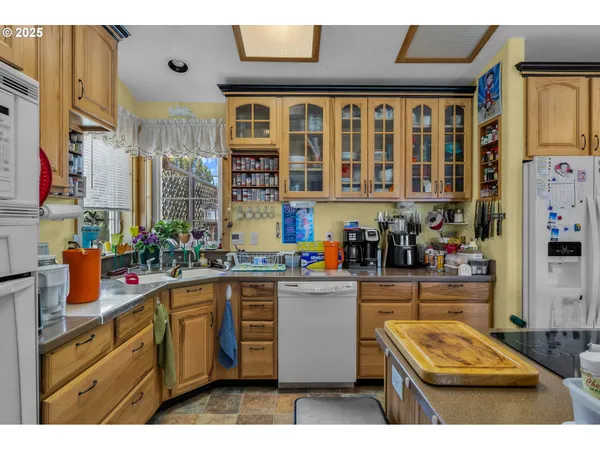 a kitchen with lots of counter top space