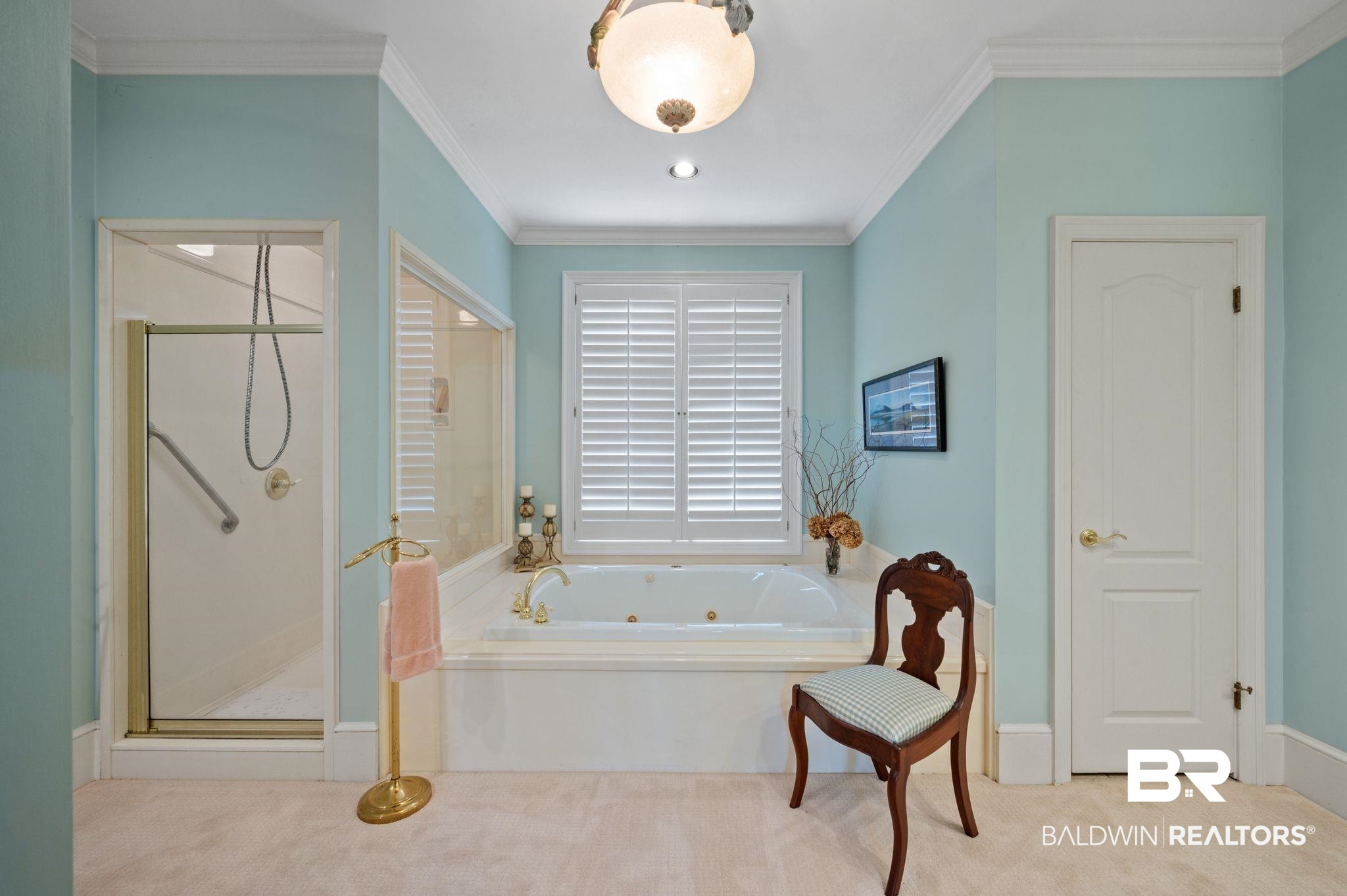 31800 River Road Orange Beach, AL 36561 - Photo 27 of 69 Bathroom featuring plus walk in shower and crown molding