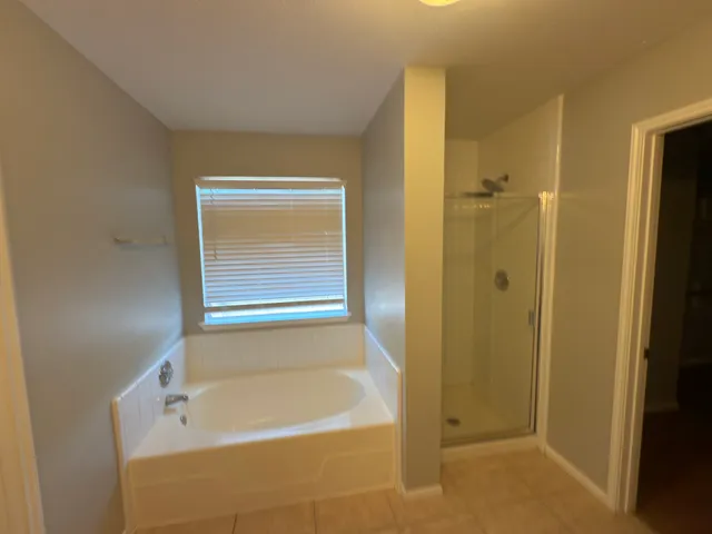a bathroom with a bathtub