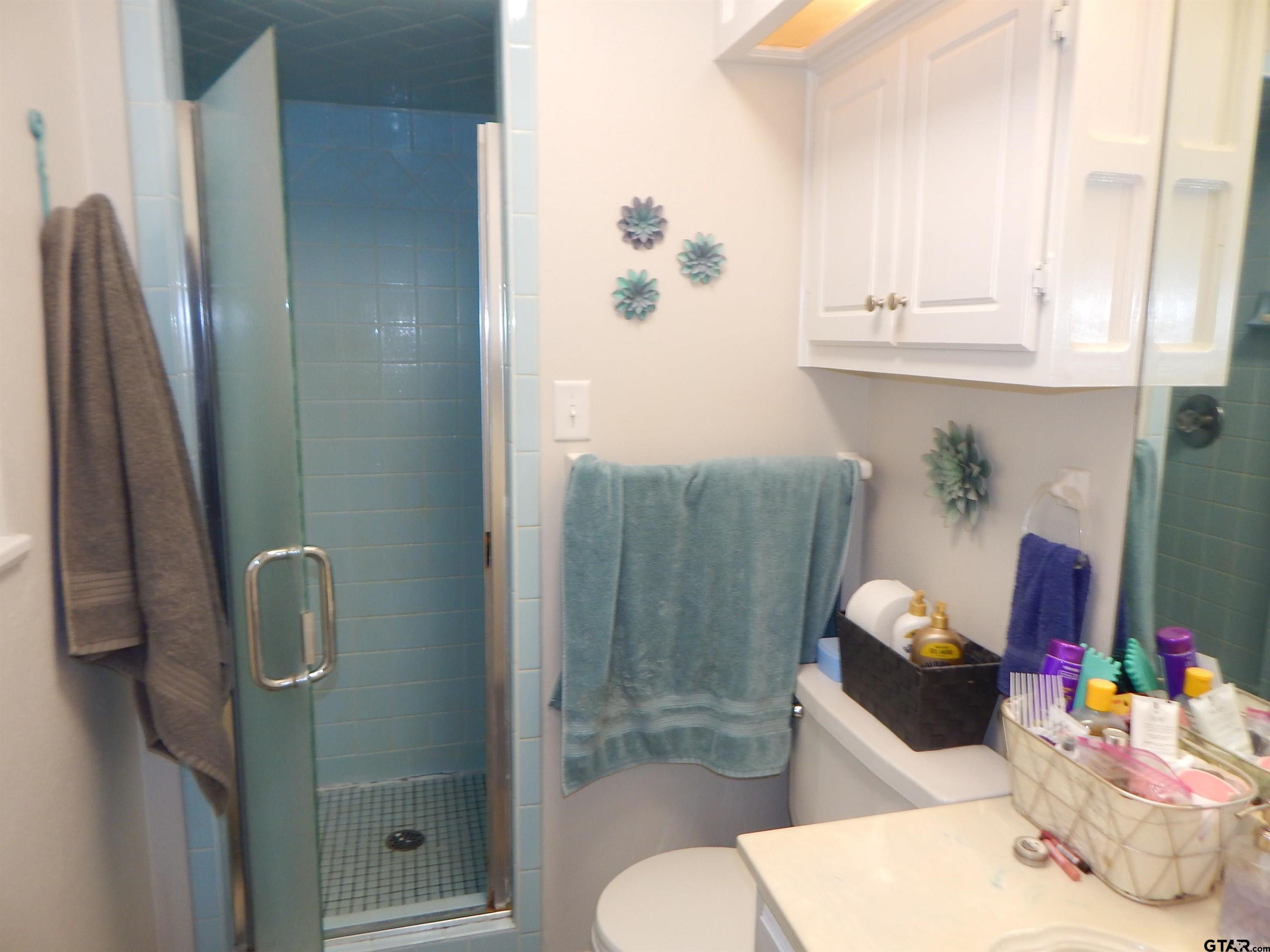 3035 Arrowwood Road Gilmer, TX 75644 - Photo 22 of 32 a bathroom with a sink a toilet and shower