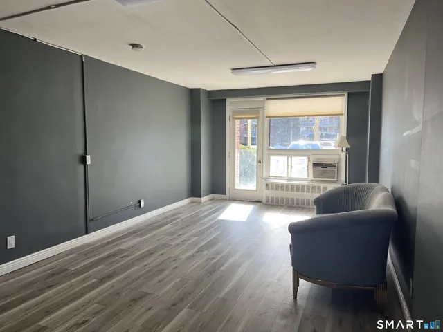 a furnished livingroom with windows and furniture