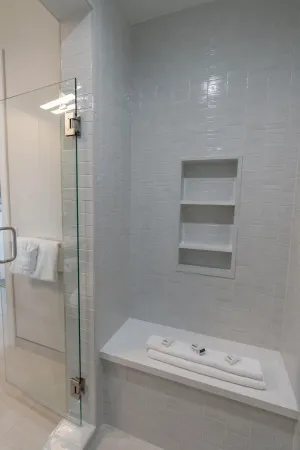 a bathroom with a bathtub