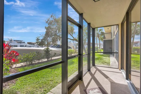 a view of a lake with a terrace