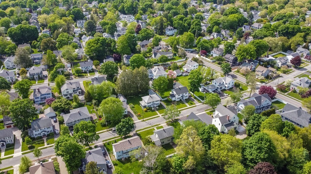 23 Pinewood Road Needham, MA 02492 - Photo 31 of 31 an aerial view of residential houses with outdoor space and trees