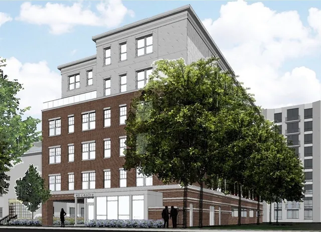 a front view of a building