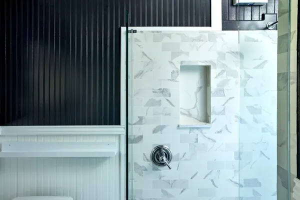 a bathroom with a bathtub