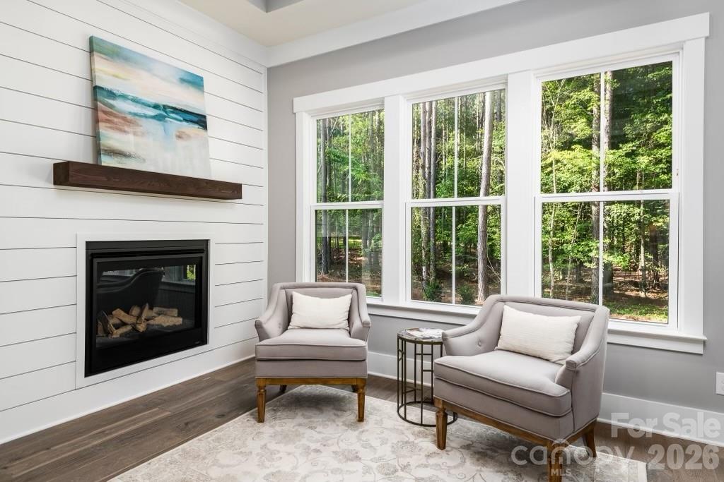 116 Silver Falls Road Troutman, NC 28166 - Photo 28 of 46 a living room with furniture and a fireplace