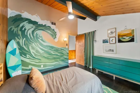 a view of a bedroom with a bed
