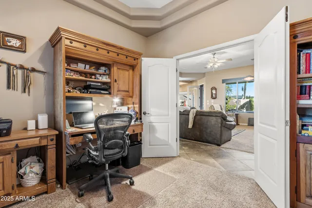 a view of a garage with storage