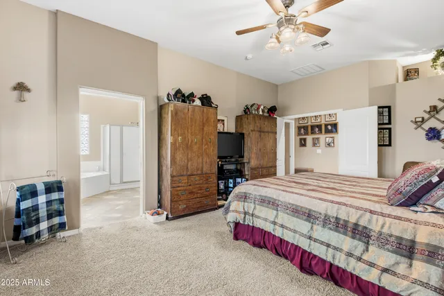 an aerial view of a house with a garden