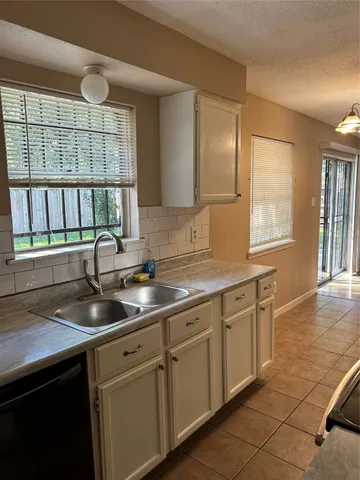 a kitchen with a sink and cabinets