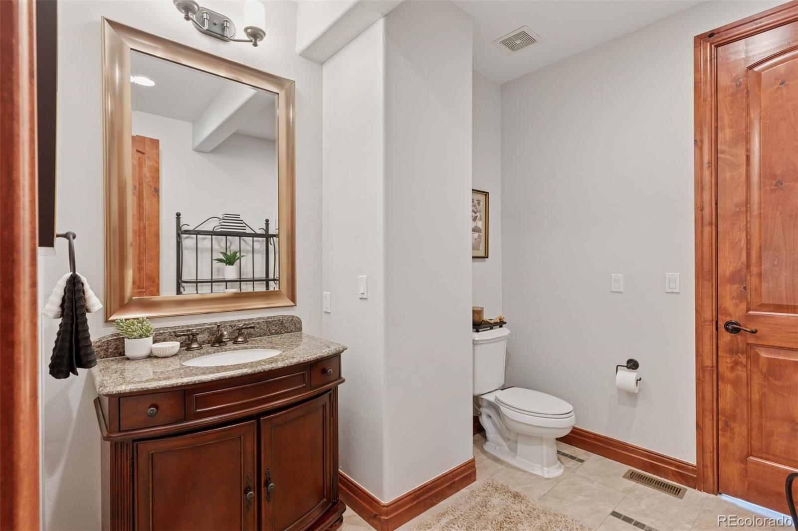 1026 South Cook Street Denver, CO 80209 - Photo 20 of 44 a bathroom with a sink a toilet and a mirror