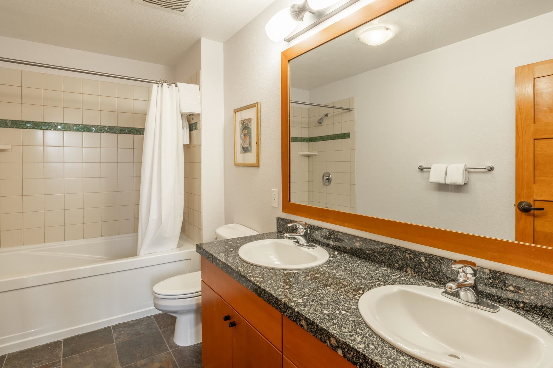 6201 Minaret Road, Unit 2117 Mammoth Lakes, CA 93546 - Photo 41 of 47 a bathroom with a granite countertop sink toilet and shower